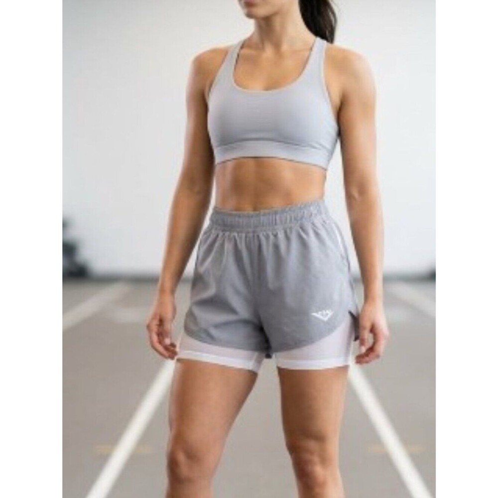 Pony Women's 2-In-1 Activewear Shorts | Light Gray Gym Running Shorts -  Large